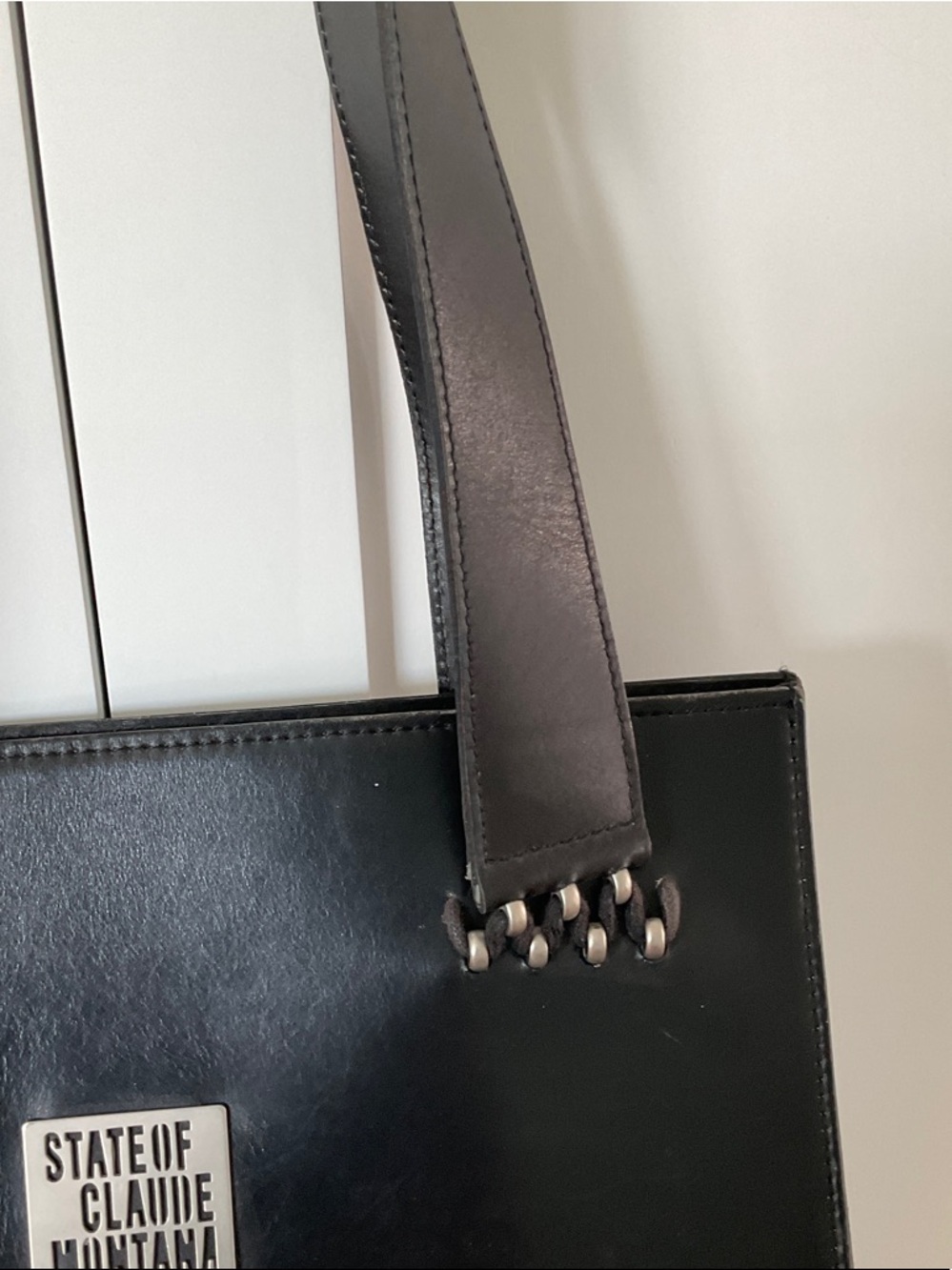 State of Claude Montana Black Leather Tote Bag - Picture 4 of 15